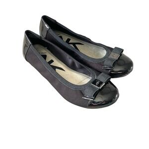Anne Klein Sport Aronia Flats Women 6.5 Black Good Patent Bow Ballet Core